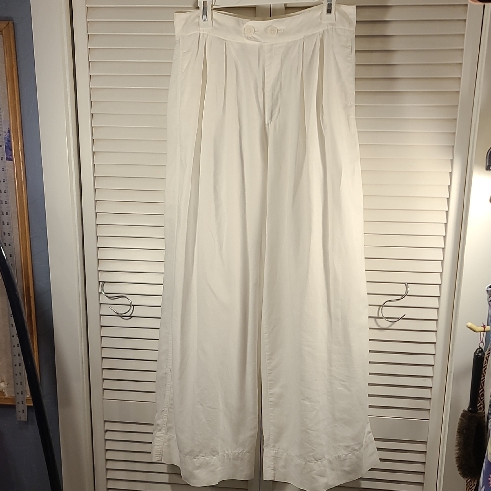 GAP White Cotton Linen Wide Leg Trousers